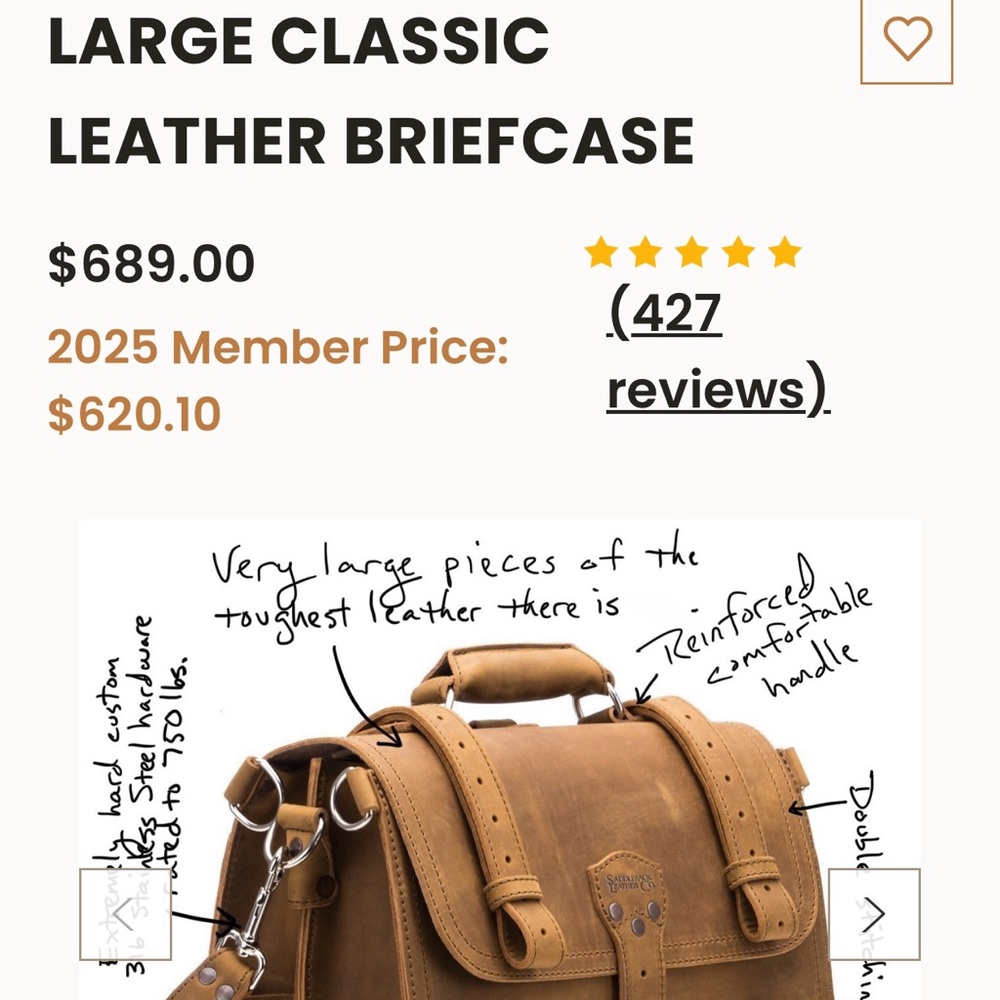 Saddleback Large Classic Leather Briefcase - Picture 8 of 9